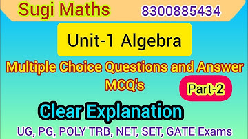 Unit-1 Algebra | Multiple Choice Questions and Answer Part-2 | UG and PG TRB Maths