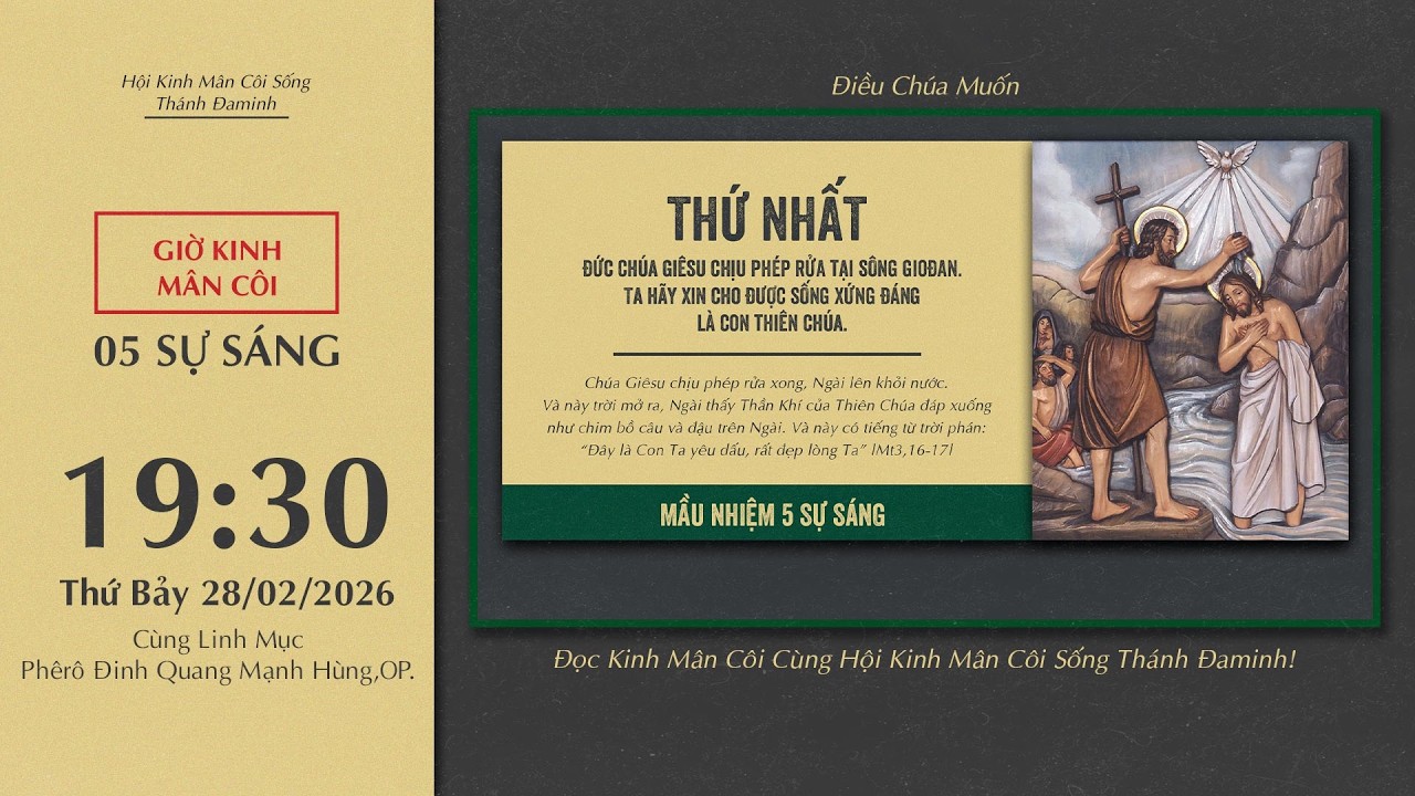 🔴Kinh Mân Côi | 28/02/2026 | 5 Sự Sáng - Tối Thứ Bảy Tuần I Mùa Chay