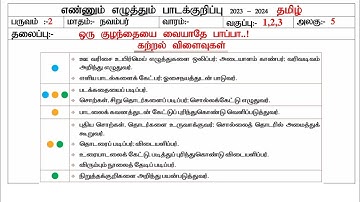 Ennum Ezhuthum lesson plan November month 3rd week standard 1 to 3 Tamil and English medium