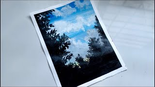 Easy Blue Sky & Forest Acrylic Painting | Simple Nature Painting Tutorial 🌿☁️
