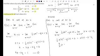 Find p and q give f(x) is continuous at all values of x (Set 1 Sect B Q5(a))