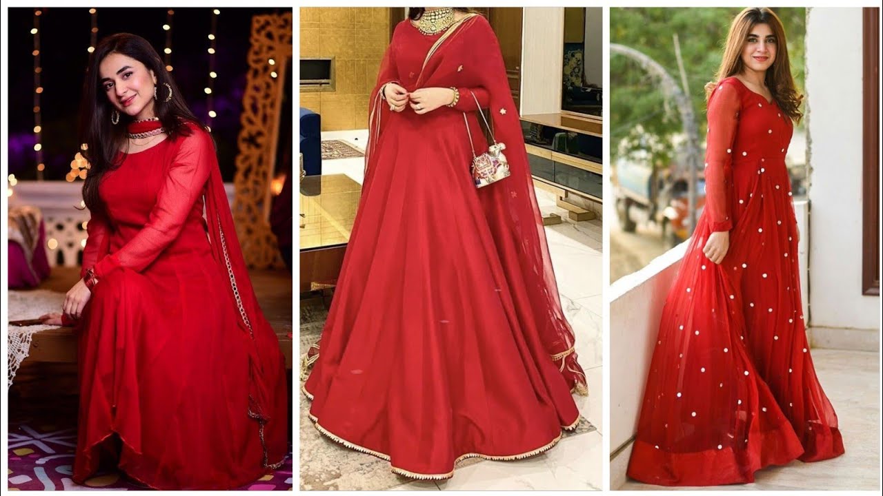 Crimson Red Designer Silk Gown Suit - Indian Heavy Anarkali Lehenga Gowns  Sharara Sarees Pakistani Dresses in USA/UK/Canada/UAE - IndiaBoulevard