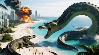 A giant python is rampaging, the island is doomed! A mutated giant lizard steps forward.#巨蟒 #冒险 #精彩