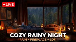 🔴 LIVE | Cozy Rainy Night in a Forest Cabin 🌧️ | Lofi Music to Relax & Sleep 😴 screenshot 3
