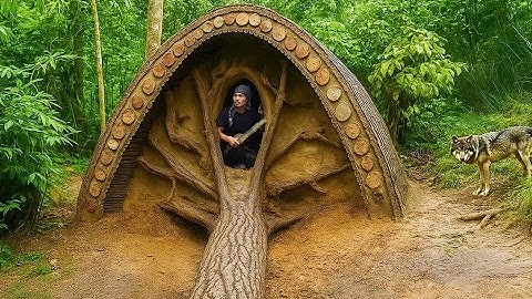 "Hidden Roots: Building a Survival Shelter Beneath a Fallen Giant"
