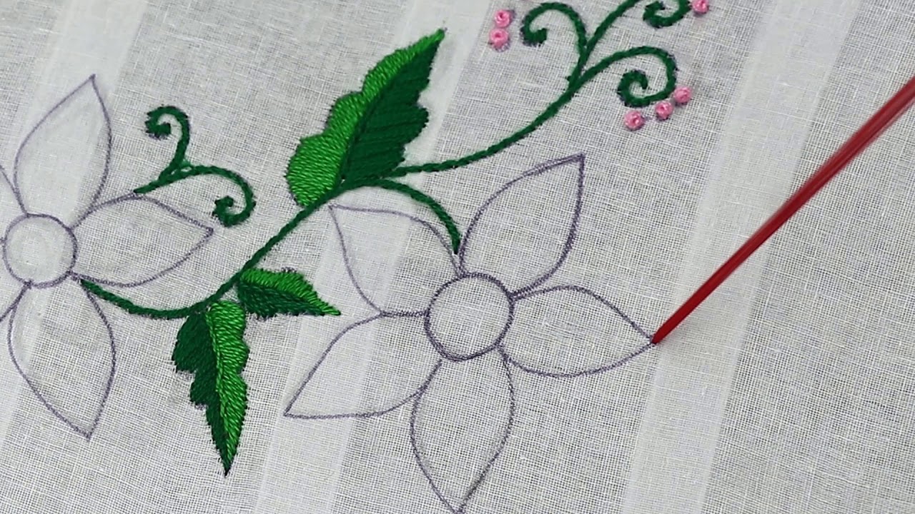 hand embroidery flower pattern with feather stitch | beads ...