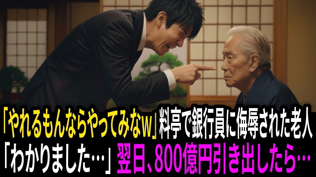 「できるもんならやってみなw」高級料亭で銀行員に笑われた老人。翌日、800億円引き出したら…｜朗読
