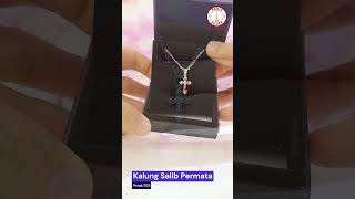 Kalung Salib Permata Perak 925 Silver Asli Lapis Emas Putih Wanita Liontin Cewek Bandul Salip