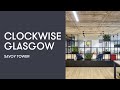 Clockwise Glasgow sits over 11 floors. The building also boasts a hidden 5,000 sq ft outdoor terrace, and murals by local artists in the stairwells.