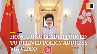 Hong Kong leader forced to deliver policy address via video