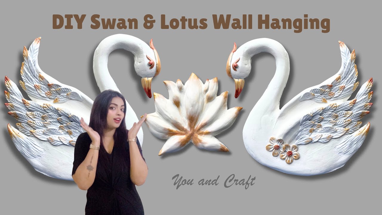 DIY Swan & Lotus Wall Hanging | Easy Wall Art Using Cardboard & Wall Putty | Step by Step Tutorial