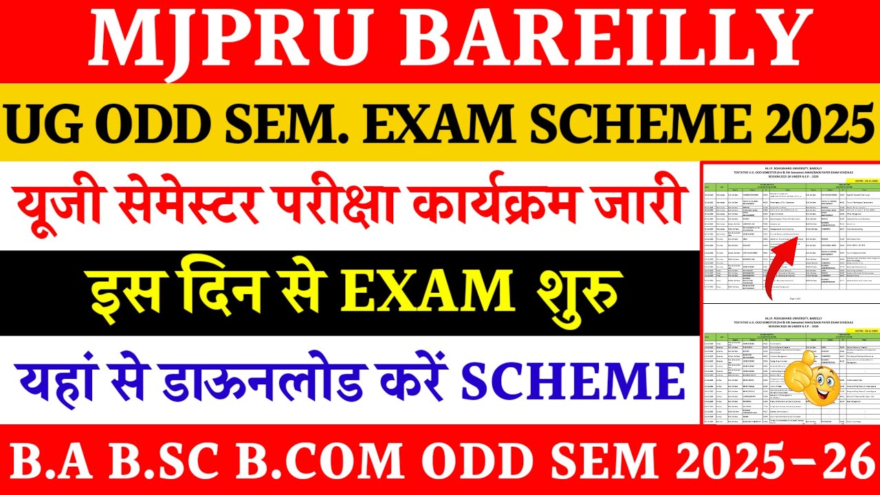 Mjpru odd sem exam scheme 2025 | ug odd sem exam schedule 2025 | mjpru ...