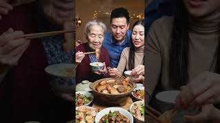 family -style Chinese home meal featuring braised pork belly with sheep meat and Seafood Clay Pot