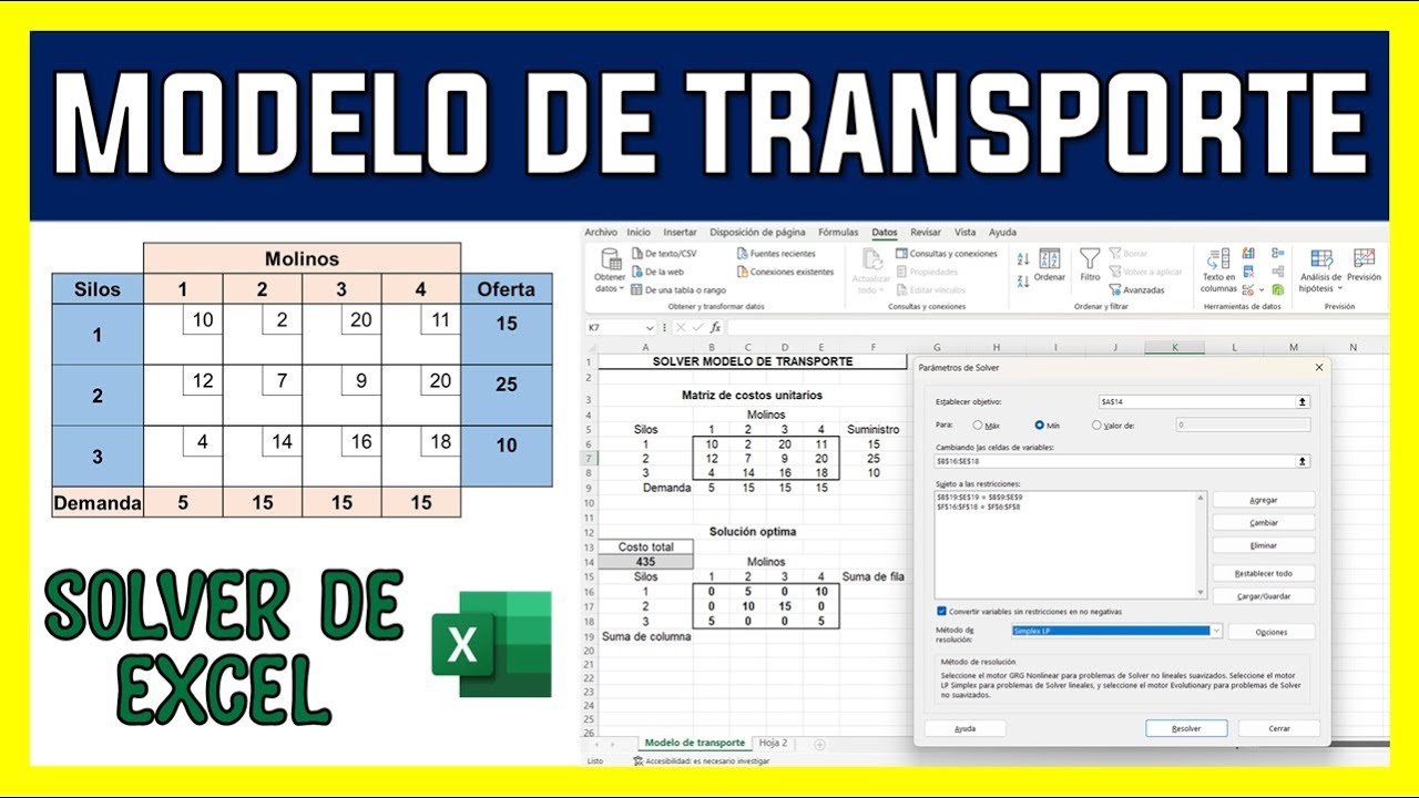 MODELO DE TRANSPORTE CON EXCEL - YouTube