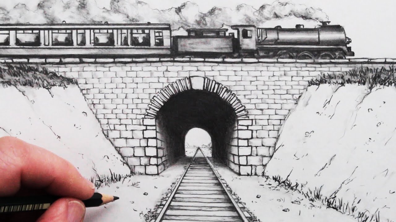 How to Draw using 1Point Perspective Train Track and