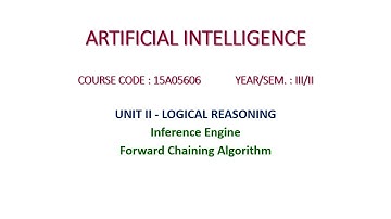 Forward Chaining - ARTIFICIAL INTELLIGENCE (15A05606) -  Unit ii - Logical Reasoning