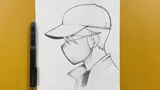Easy to draw | How to draw a boy wearing a hat n face mask