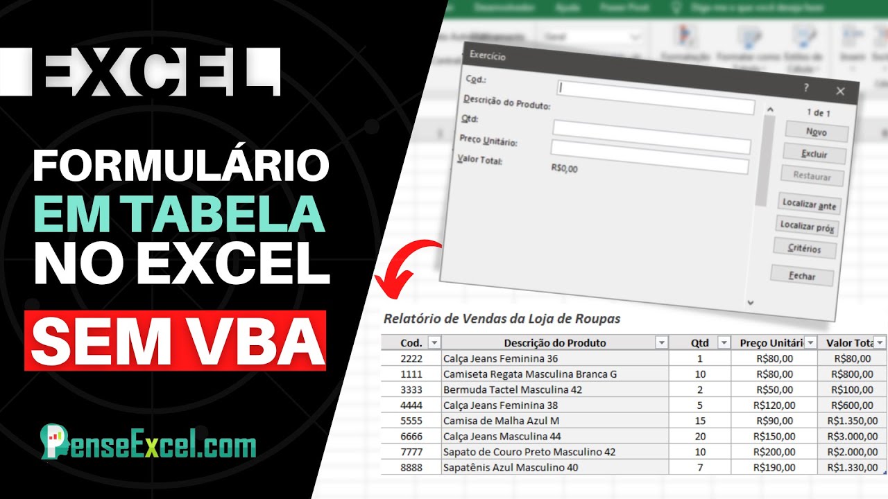 Formulário em Tabela no Excel sem VBA YouTube