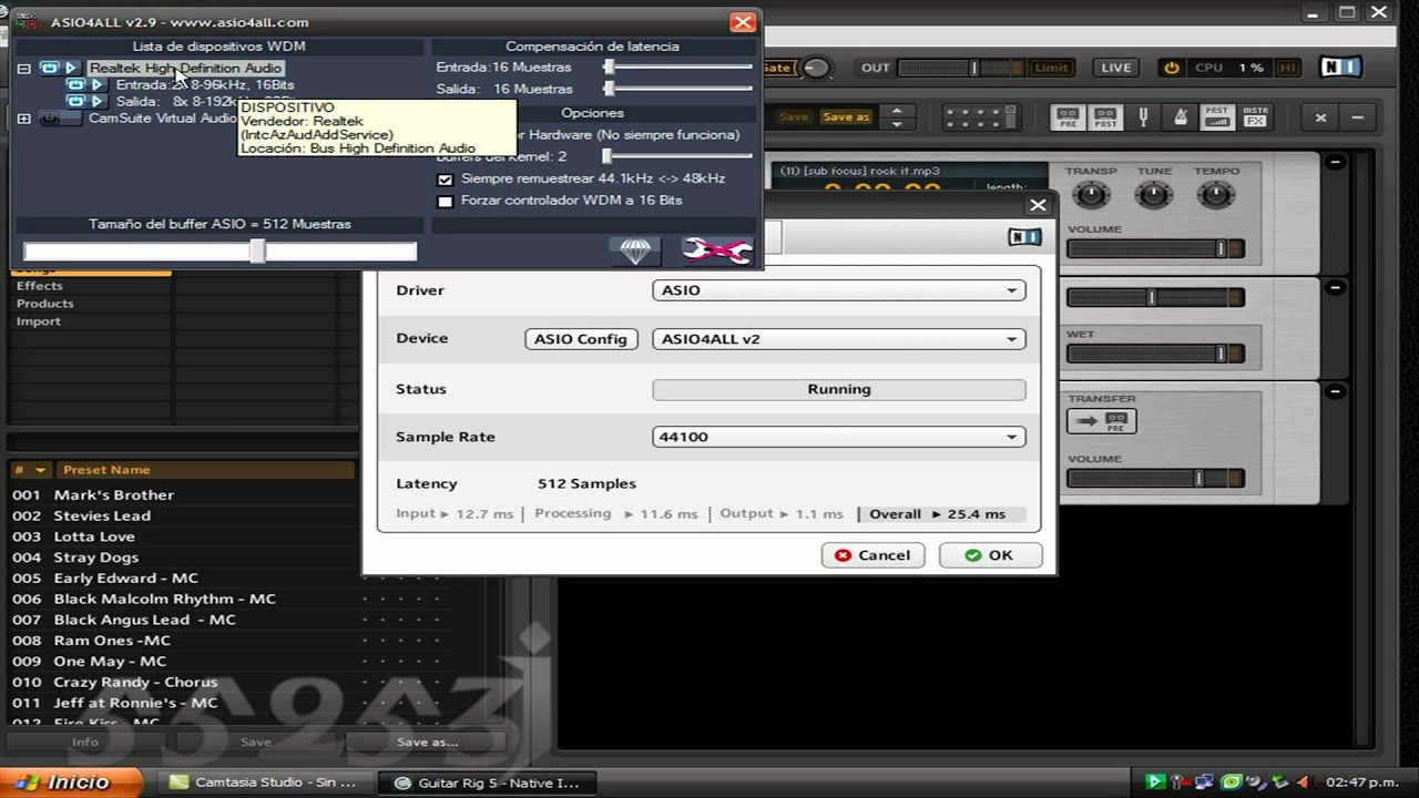 Tutorial configurar el Guitar Rig para solucionar problemas en windows