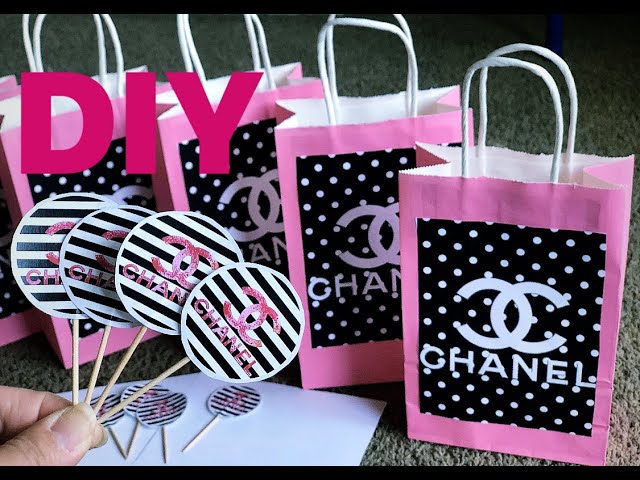 DIY Chanel Theme Party Favors Bags and Cupcakes Toppers