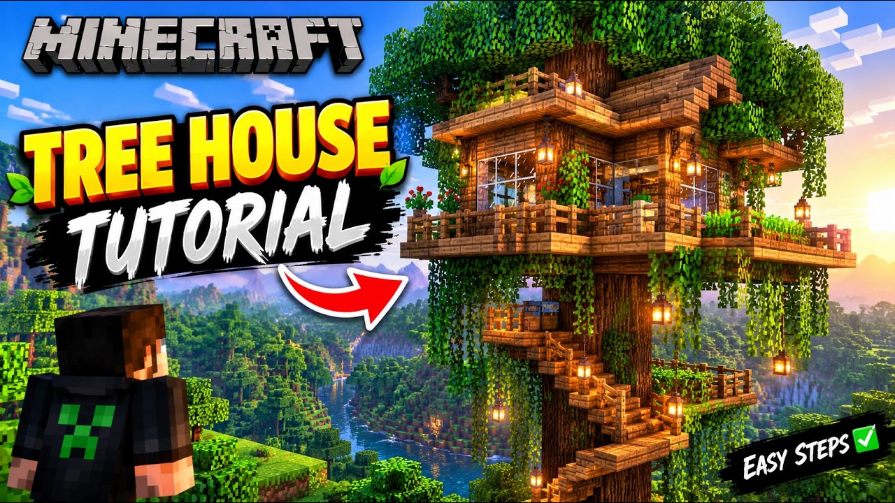 Minecraft Tree House Tutorial 🌳 | Easy Survival Build! (Bedrock) - YouTube