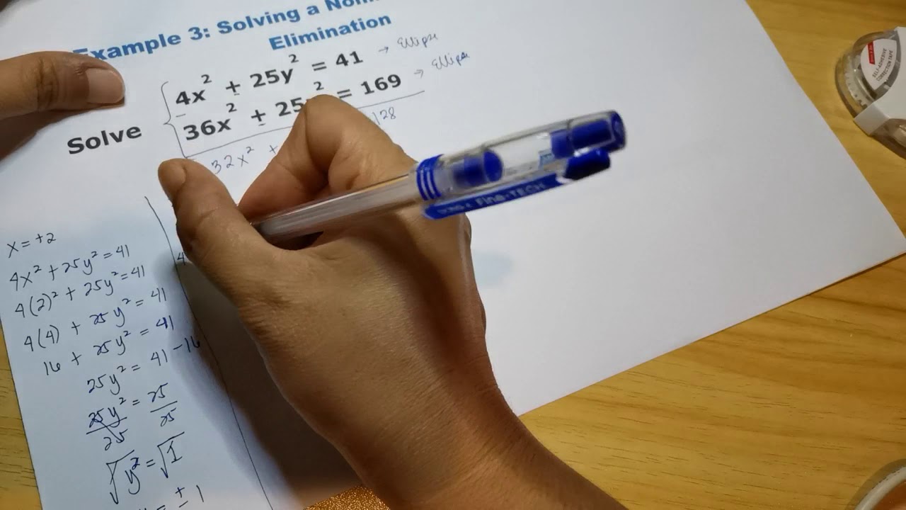 Solving systems of nonlinear equations by elimination - YouTube