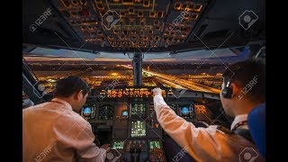 Kokpitten Canlı Uçak Inişi Pilot Kamerası Gece Uçuşu