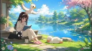 Cute Anime Girl Studying 🐾 | Cozy Pond Study Vibes 🌿