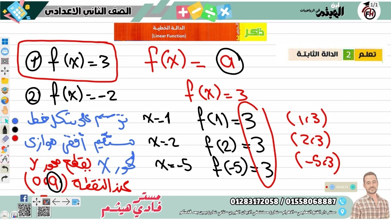الصف 2 الاعدادي  الوحدة (2) الدرس (3) الدالة الخطية part 2