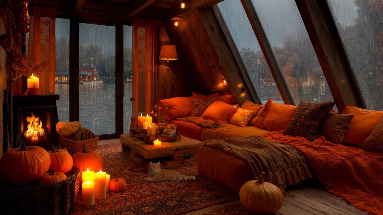 November Setting Peaceful Autumn Rain in November π§οΈ Cozy Falling Rain & a Fire's ...