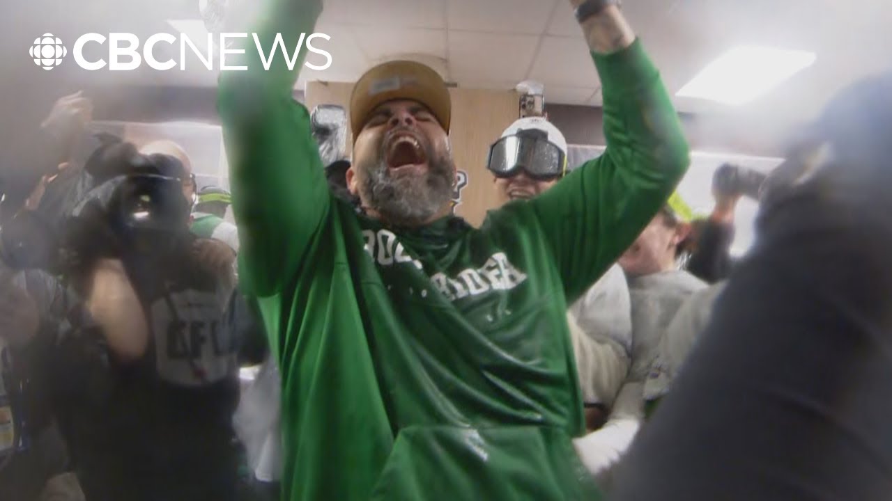 Locker room cam | Coach Corey Mace breaks into dance post Grey Cup win
