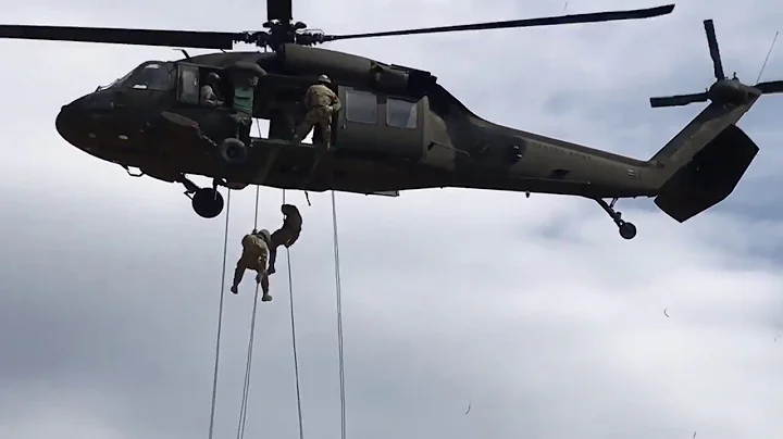 Air Assault Trainees Rappel from UH-60 Black Hawk Helicopters