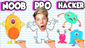 NOOB vs PRO vs HACKER In DRAW MONSTER!? (ALL LEVELS!) Prezley