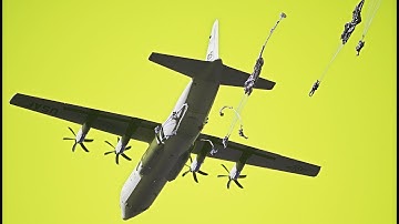 Awesome 173rd Paratroopers descend from C-130, Static-line jump