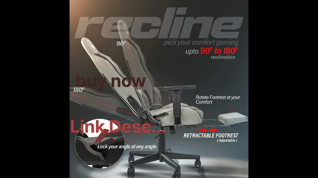 Drogo Multi-Purpose Ergonomic Gaming Chair with 7 Way adjustable Seat, 3D Armrest, PU Leather, Head