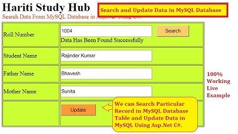 #4 Search and Update in MySQL Database with Asp.Net C# | Hindi | Free Online Classes | MySQL Server