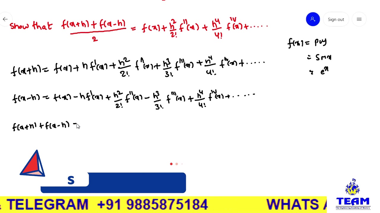 Taylor S Series Expansion F X In Terms Of F X H F X H Youtube