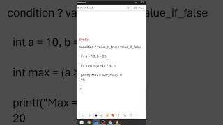 Ternary Operator in C 😱 | 1 line me decision! #shorts