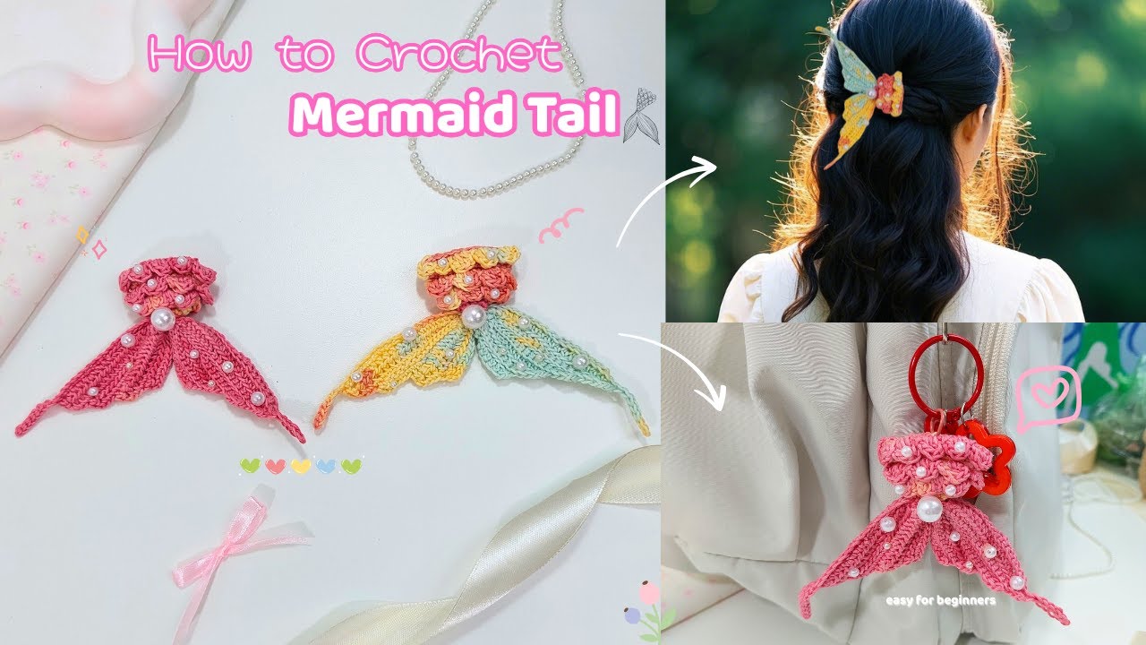 How to Crochet Cute Mermaid Tail Keychain & Hair Clip 🧜🏻‍♀️ Easy for Beginners