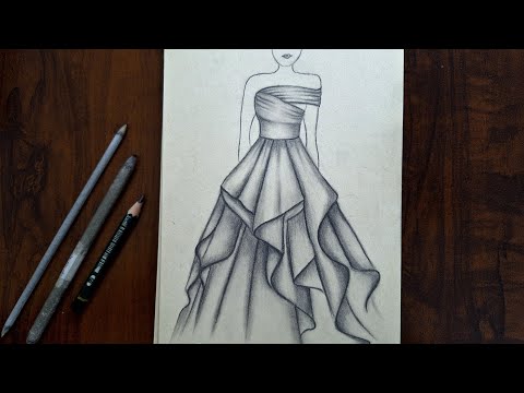 Charcoal Fashion Illustration Tutorial | Easy Dress Sketch for Beginners -  YouTube
