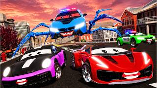 Robot Spider Police Car, Fire Truck & Ambulance vs Monster Police Cars 😱 | Ultimate Rescue Mission screenshot 5