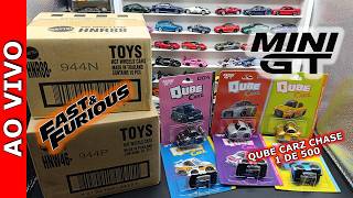 Hot Wheels Velozes e Furiosos (Silver/Premium), Mini GT Qube Cars (Tooned) com CHASE e Matchbox.