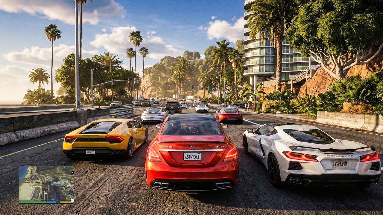 GTA 5 - Real Life Los Angeles Traffic Mod v2.3 & QuantV Graphics Mod / Raw 1h Gameplay