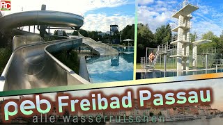 Peb Passau Freibad - Impressionen Alle Rutschen, Becken, Sprunganlage, Kleinkinderbereich 4K 2021