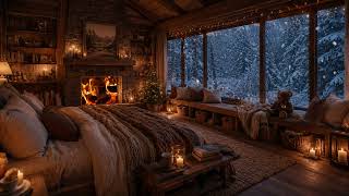 Cozy Winter Serenity ❄️ Warm Fireplace Glow with Snowy Scenery for Deep Relaxation