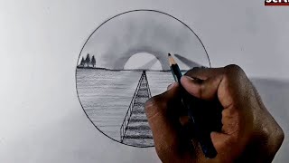 Circle drawing - easy scenery drawing - easy pencil drawings - easy scenery - circle art