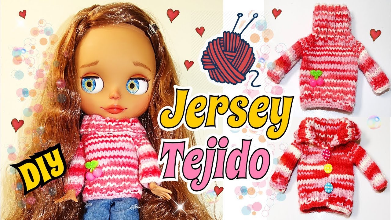 DIY Como hacer Jersey tejido para Muñecas Blythe Tutorial Facil 2 agujas