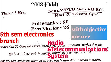 Radio and Telecommunications System (2018 ) ||5th question papers||previous year papers||SBTE