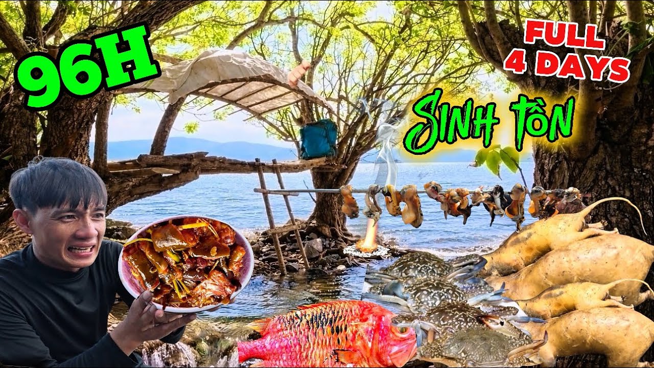 4 ngày sinh tồn trên đảo hoang bản full một mình lên rừng xuống biển tìm thức ăn | 4 Days survival 