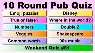 Weekend Pub Quiz - 10 rounds of pictures, puzzles & trivia - #61